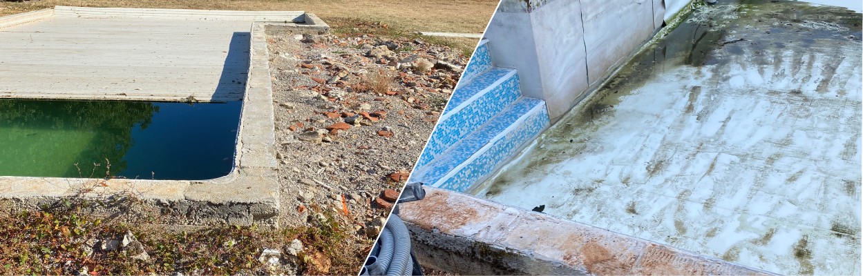 Avant la rénovation de la piscine, l'état initial